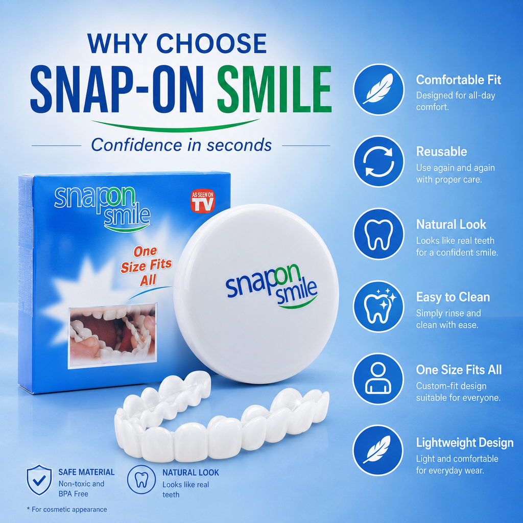Removable White Teeth Veneers Covers Gaps, Yellow, Missing & Crooked Teeth - One Size Fits All, No Dentist Needed