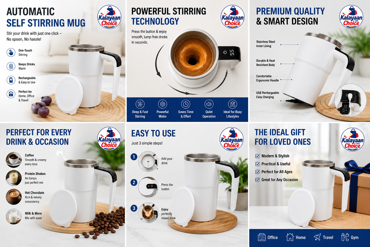 Electric Coffee Mug USB Rechargeable Automatic Magnetic Cup | امزج مشروبك بضغطة زر