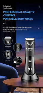 Kemei KM-1840 IPX7 Waterproof Body & Bikini Trimmer | LED Display | ماكينة إزالة الشعر