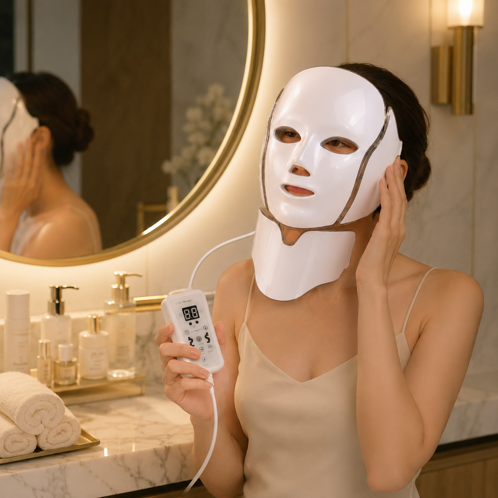 GlowSkin 7-Color LED Face & Neck Beauty Mask – Spa-Like Skincare at Home Light Therapy Beauty Mask
